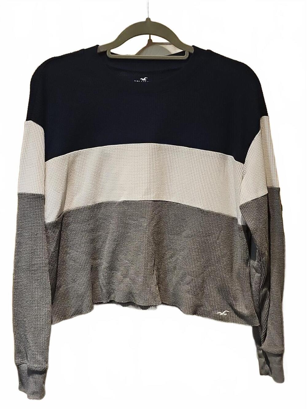 Hollister Boyfriend Tee Cropped Color Block Cut Off Waffle Knit Long Sleeve XS